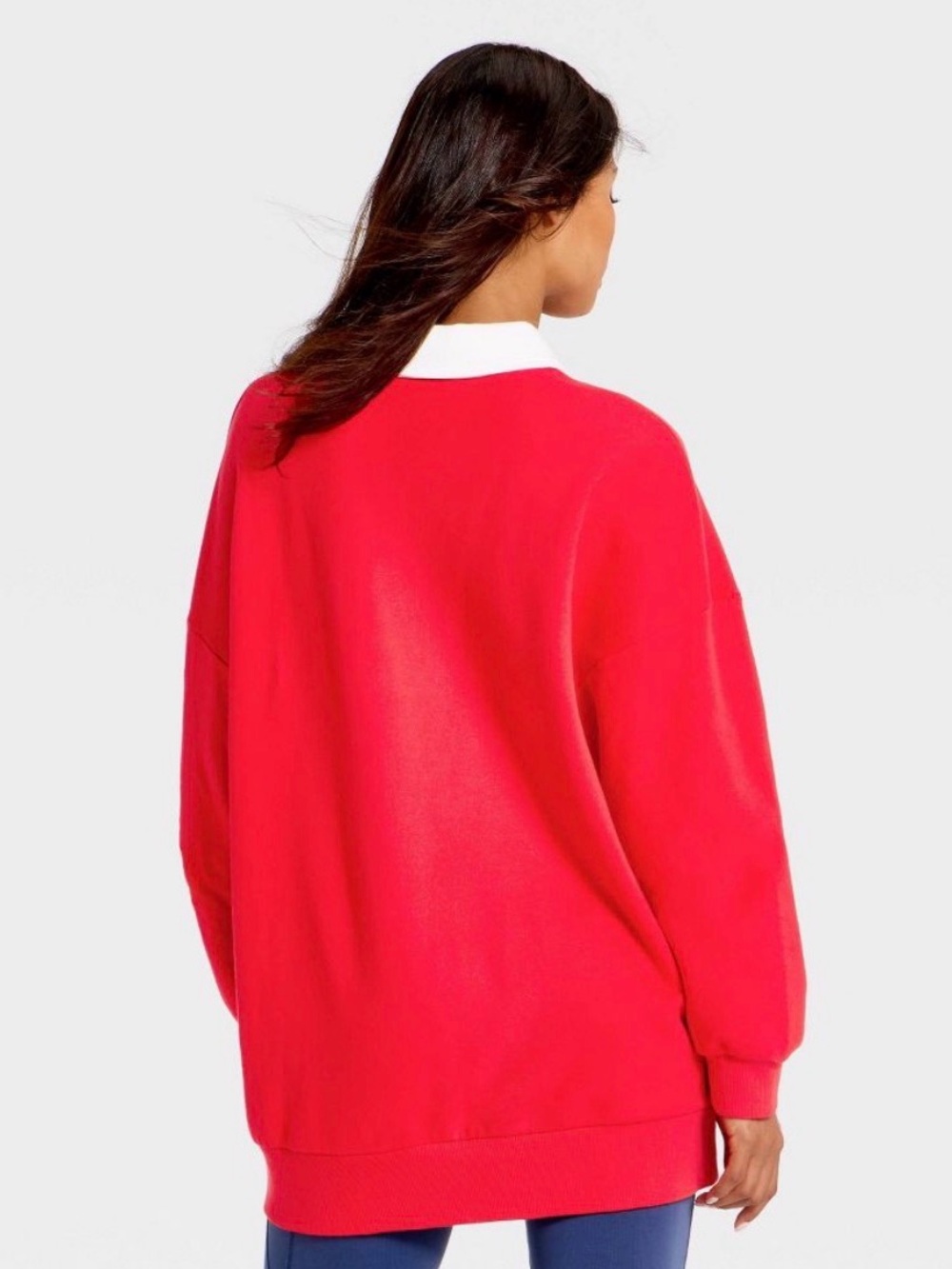 NWT JoyLab Women's Americana French Terry Polo Sweatshirt Red USA Flag S, M - Picture 2 of 10